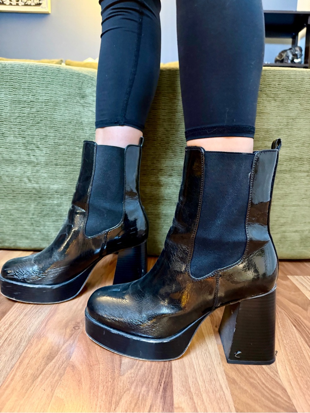 Circus by Sam Edelman Black Patent Platform Chelsea Booties